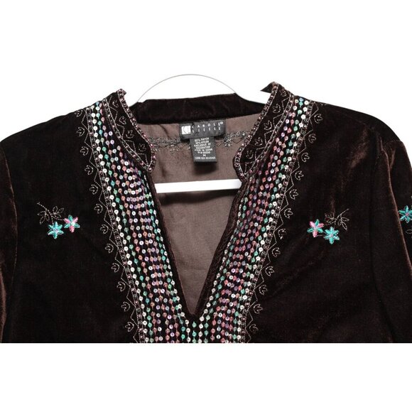 Vintage Velvet Blouse Size Medium Beaded Sequin Embroidered Artsy Hippie Boho - Picture 5 of 11